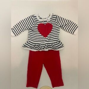 3 Months Valentine’s Striped Outfit with Red Heart